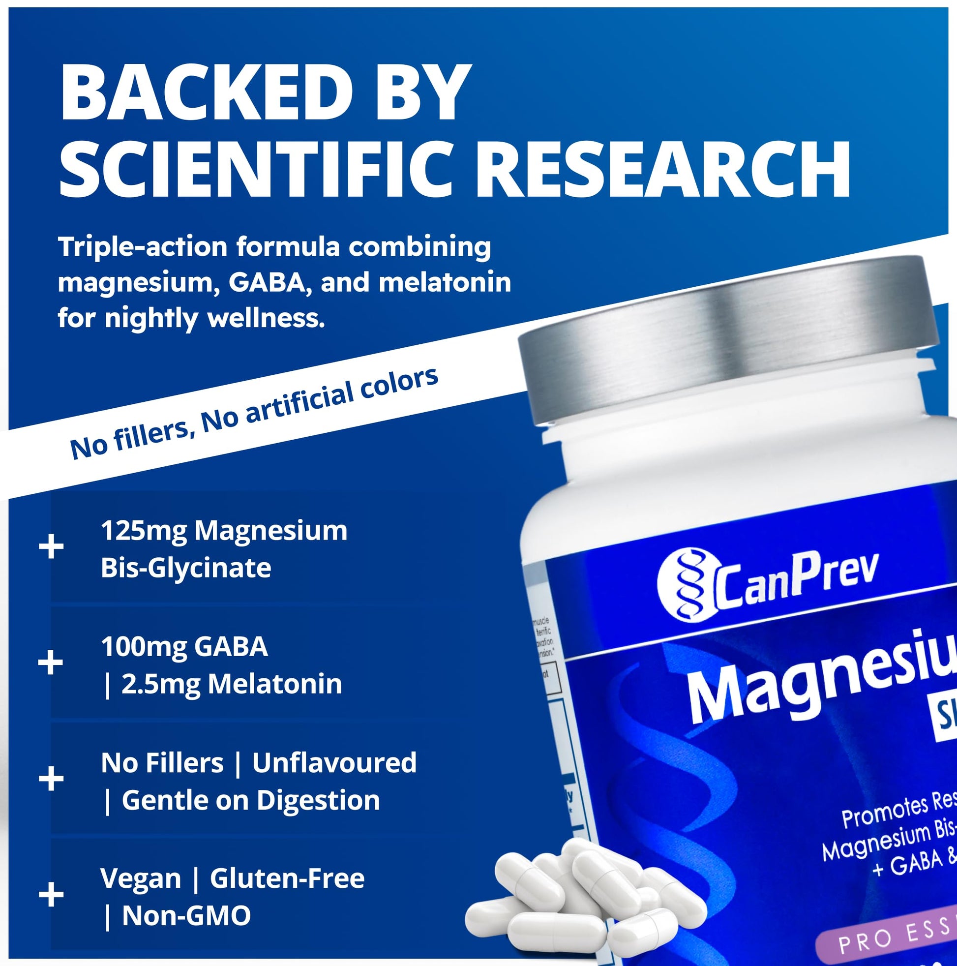CanPrev Magnesium Bisglycinate Chelated + GABA & Melatonin, 120 Veg Caps, 120-Day Supply, Support Restful Night, Muscle Function, Promote Relaxation & Balanced Sleep-Wake Cycle, Vegan, No GMO & Gluten CanPrevBuy Supplements Australia