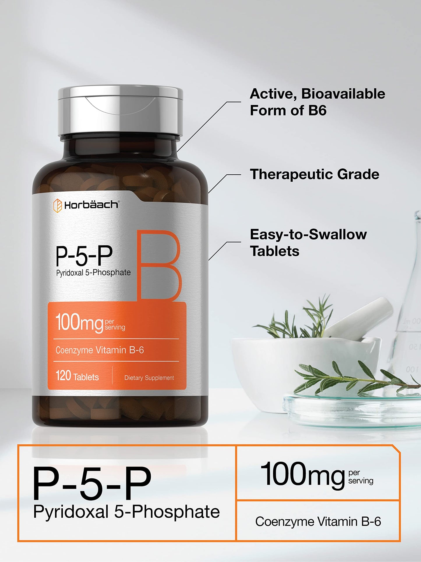 P-5-P Activated Vitamin B6 100mg | 120 Tablets | Vegetarian Supplement, Non-GMO HorbäachBuy Supplements Australia