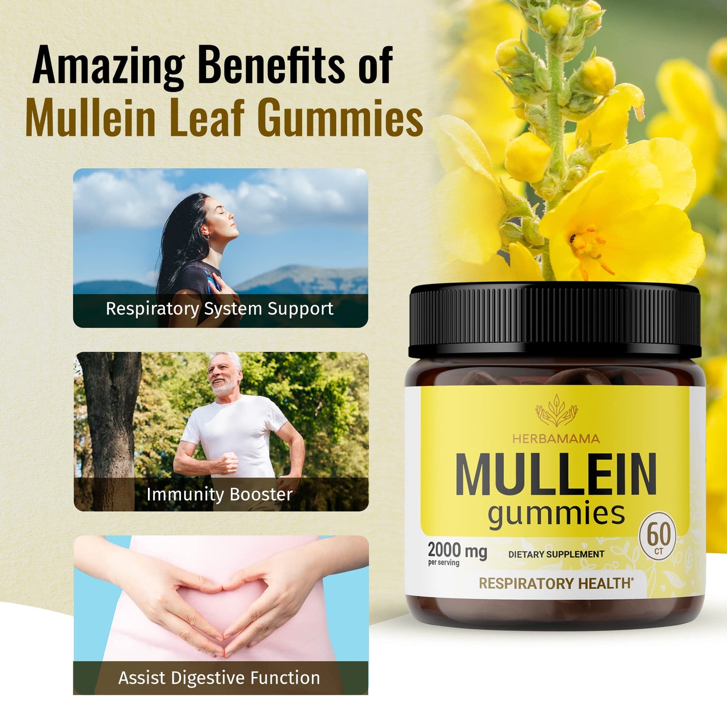HERBAMAMA Mullein Gummies - Mullein Leaf Dietary Supplement for Respiratory HERBAMAMABuy Supplements Australia