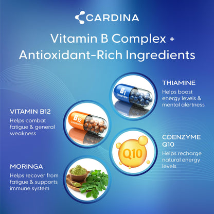 CARDINA B12 Vitamins for Women and Men - Brain Supplements for Memory and Focus with Thiamine B1 Supplement and COQ10 - Brain Memory Support - Non-GMO and Vegan B12 Supplement, 60 Ct CARDINABuy Supplements Australia