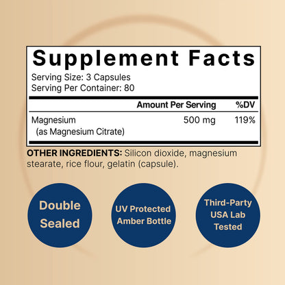2 Pack Magnesium Citrate 500mg, 480 Capsules | High Purity Elemental Form NatureBellBuy Supplements Australia