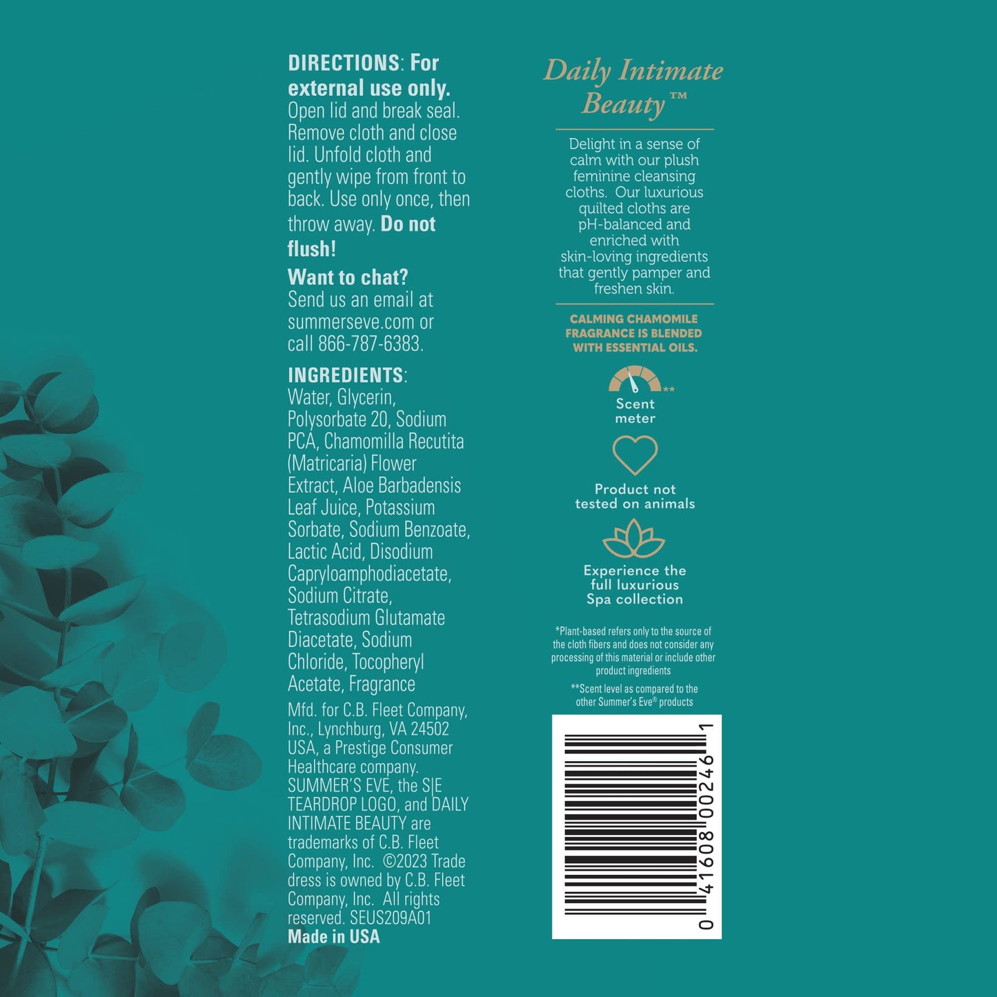 Summer's Eve Spa Calming Chamomile Feminine Wipes, 100% Plant Based*, pH balanced Plush Cloths Summer's EveBuy Supplements Australia