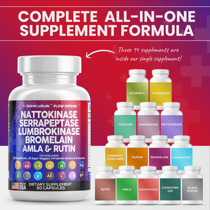 Nattokinase 4000 FU Serrapeptase 120000 SPU Lumbrokinase Enzyme