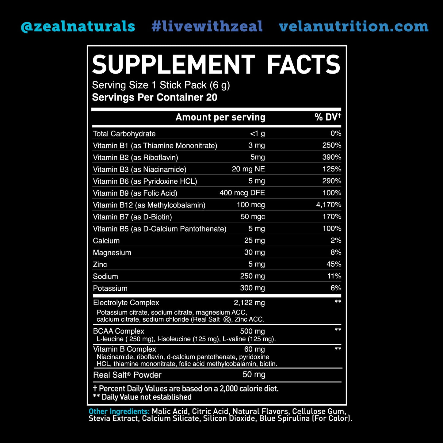 Enhanced Powder Stick Packs (Blue Raspberry - 20 Packets) Sugar Free + BCAA B-Vitamin Zeal NaturalsBuy Supplements Australia