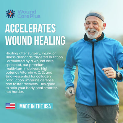 Wound Care Plus Men's Multivitamin – Comprehensive Vitamin & Mineral Blend with Vitamins A, B, C, D, E, Zinc – Supports Immune Health, Energy & Skin Wellness – 60 Capsules – Non-GMO, Gluten-Free WOUND CAREPLUSBuy Supplements Australia