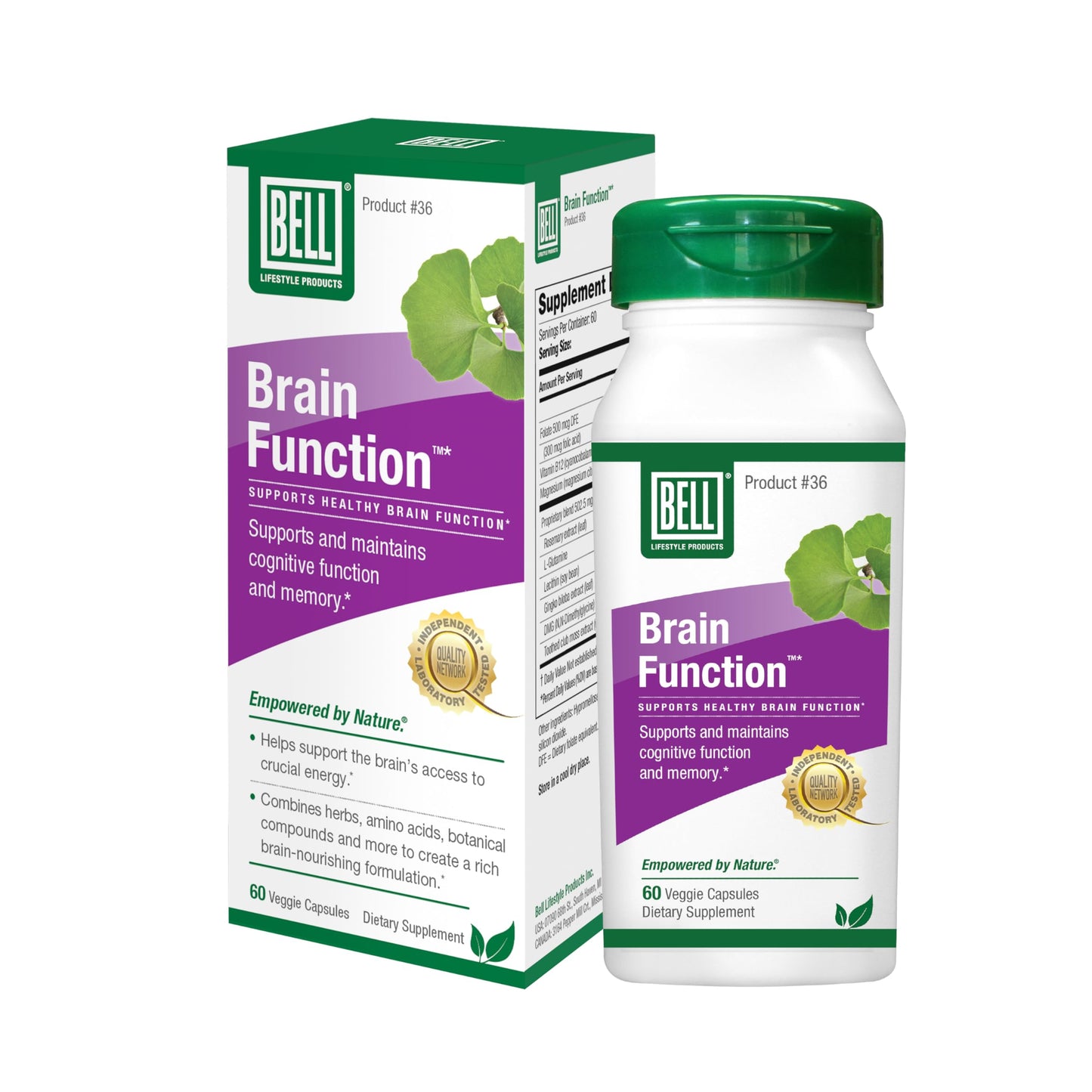 Bell Brain Function Lifestyle, Supports Cognitive Health with Ginkgo, Vitamin B12, Folate - 60 Vegetarian Capsules BellBuy Supplements Australia