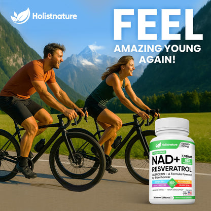 NAD+ Supplement, 1,360mg Max Strength Liposomal | Resveratrol, Quercetin, Green Tea | Cellular Energy & Healthy Aging for Men & Women | 800mg of 100% High Purity NAD+ for Energy, Focus - 90 Capsules HolistnatureBuy Supplements Australia