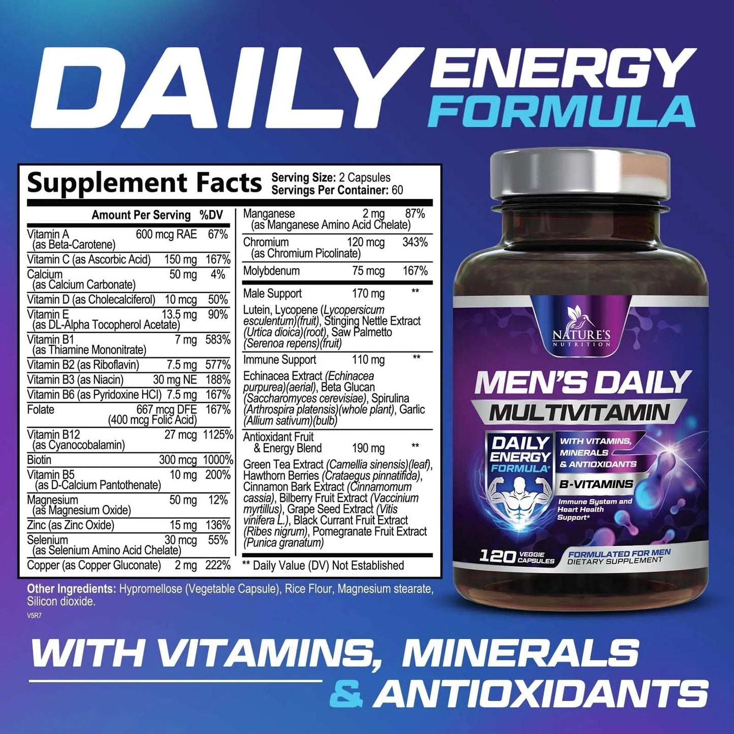 Multivitamin for Men - Advanced Supplement with Full-Spectrum Formula, Essential Vitamins A, C, D, E, & Zinc - High Potency B Vitamins Multi Nature's NutritionBuy Supplements Australia