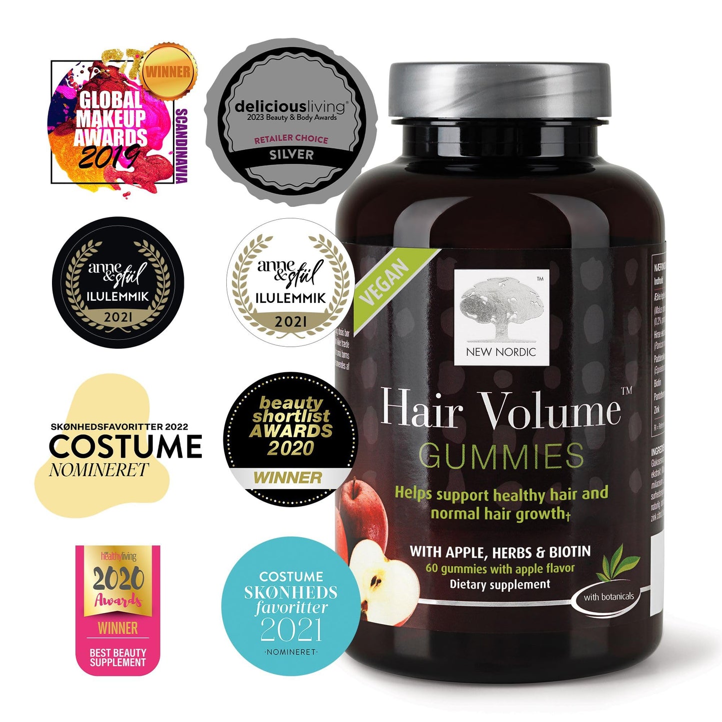 NEW NORDIC Hair Volume Gummies, 2500 mcg Biotin, Daily Hair Vitamins Supplement to Support Hair Skin & Nails, Vegan, 60 Count (Pack of 3) NEW NORDICBuy Supplements Australia