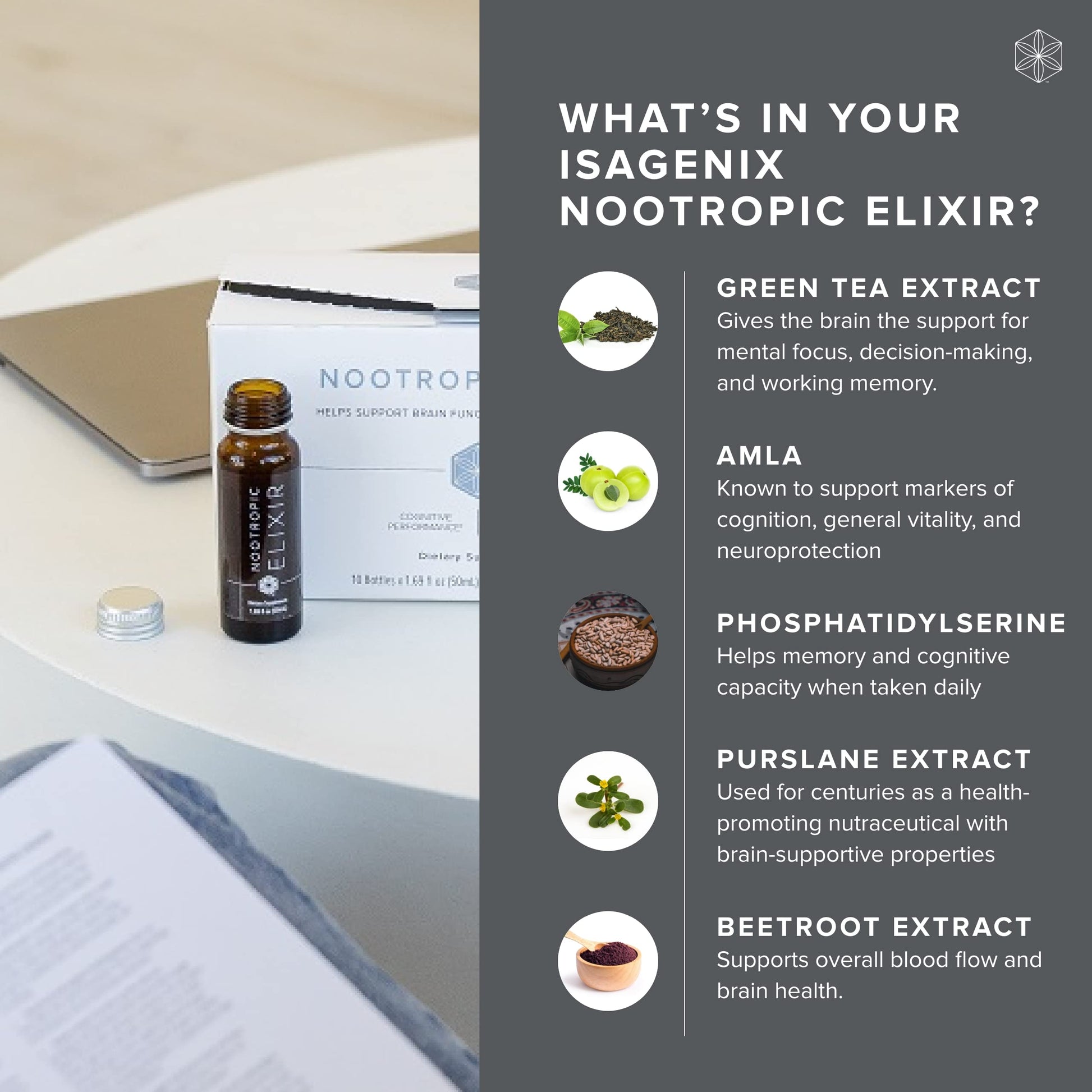 Isagenix Nootropic Elixir- Brain Health & Focus Supplement - Liquid Supplement with Green Tea Extract to Support a Healthy Mindset - 1.69 Oz Bottles (10 Count) IsagenixBuy Supplements Australia