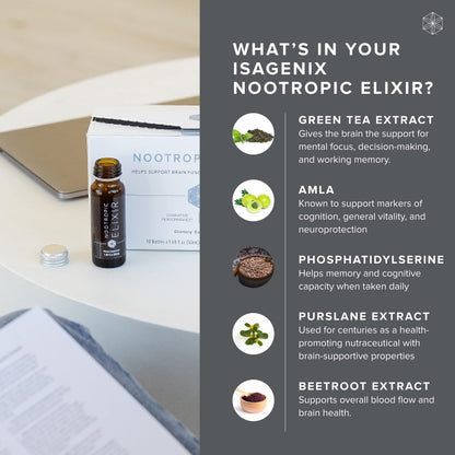 Isagenix Nootropic Elixir- Brain Health & Focus Supplement - Liquid Supplement with Green Tea Extract to Support a Healthy Mindset - 1.69 Oz Bottles (10 Count) IsagenixBuy Supplements Australia