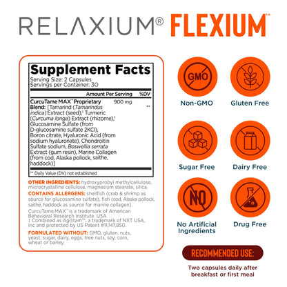 Relaxium Flexium Joint Support Supplement, Drug-Free, with CurcuTame Blend, Turmeric Supplement Formulated to Support Comfort and Mobility, 60 Capsules RelaxiumBuy Supplements Australia