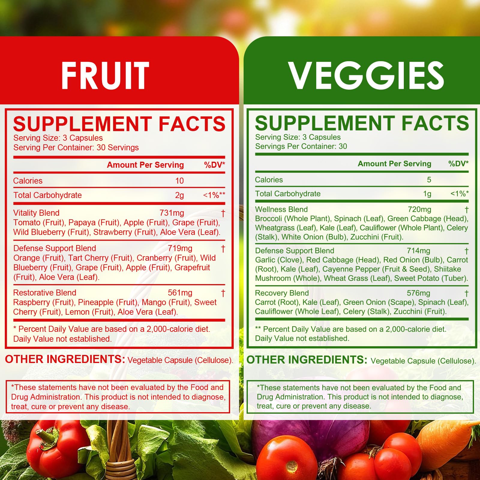Fruits & Veggies Supplements - 2 Bottles 180 Total Vegetarian Capsules | BalanceNatural Vitamins Supplement Dietary Nutritional Balance,Lngredients Blended Vitamin & Mineral Whole Food Supplement RuduwuBuy Supplements Australia