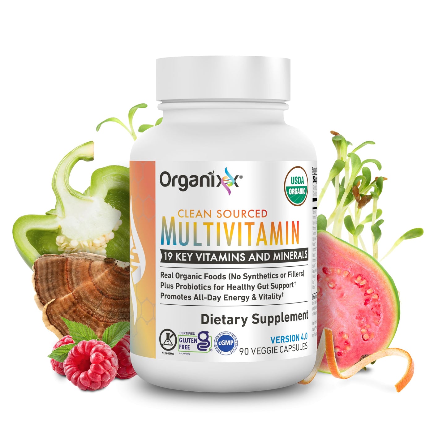 Organixx Clean Sourced Multivitamin for Women & Men, w/Vitamin C, D3, Vitamin B Complex, Probiotics, Organic Fruits & Vegetables, Supports Digestive Gut Health, Immune Support, 90 Vegan Gel Capsules OrganixxBuy Supplements Australia