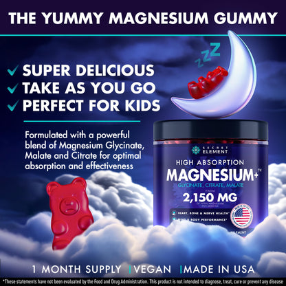Magnesium Glycinate 2150 MG Gummies, High Absorption Magnesium Glycinate, Citrate & Malate, Sugar-Free, Vegan, Chews for Men & Women, 60 Gummies, Cherry Flavor– 60 Wild Cherry Flavor Chews Secret ElementBuy Supplements Australia