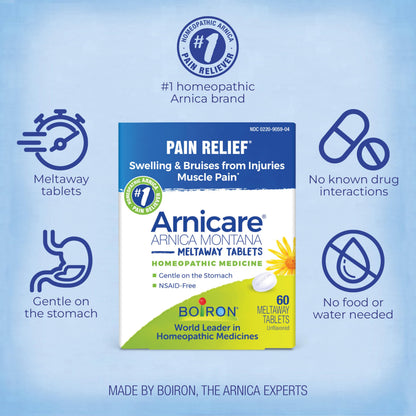 Boiron Arnicare Tablets - 100 Count for Pain Relief from Muscle Pain, Joint Soreness, Swelling from Injury or Bruises - Arnica Meltaway Tabs BoironBuy Supplements Australia