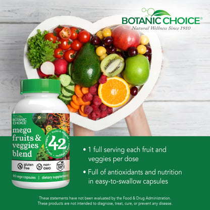 Botanic Choice Mega Fruits and Veggies Blend (60 Capsules) + Lemon Balm Tincture (1 fl oz) Bundle - Energy Balance & Superfood Supplement + Relaxation and Sleep Support Botanic ChoiceBuy Supplements Australia