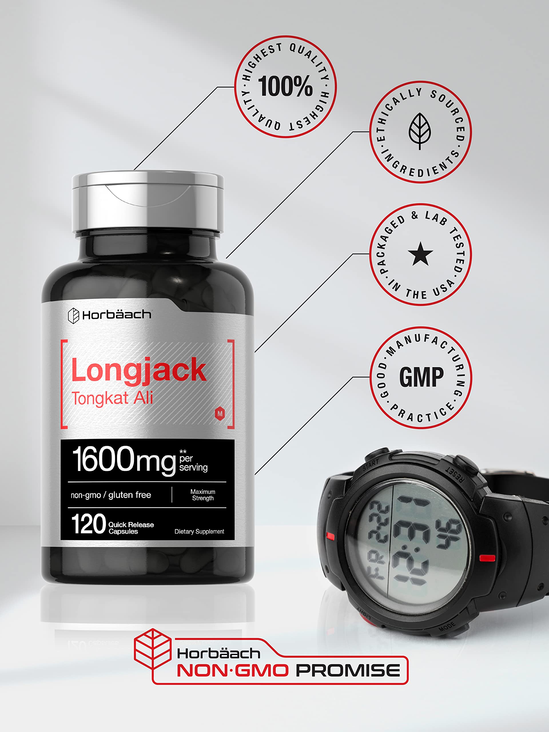 Longjack Tongkat Ali 1600 mg | 120 Capsules | Longifolia Root Extract Powder | Maximum HorbäachBuy Supplements Australia