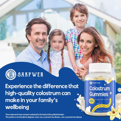 Sakpwer Bovine Colostrum Supplement Gummies - with 60% Highest IgG, Lactoferrin, Probiotics and Prebiotics for Adults and Kids, Vanilla Flavor & Sugar Free, 90 Gummies SakpwerBuy Supplements Australia