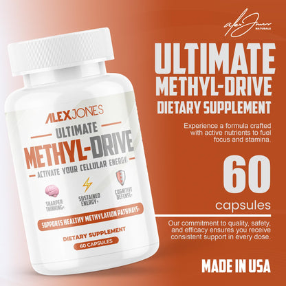 Alex Jones Naturals Methyl Drive Vitamin B Methylated Complex Formula – Mitochondrial Support Supplement w/ CoQ10, PQQ Supplement, Magnesium, B Methylated Complex & BioPerine – 60 Capsules Alex Jones NaturalsBuy Supplements Australia