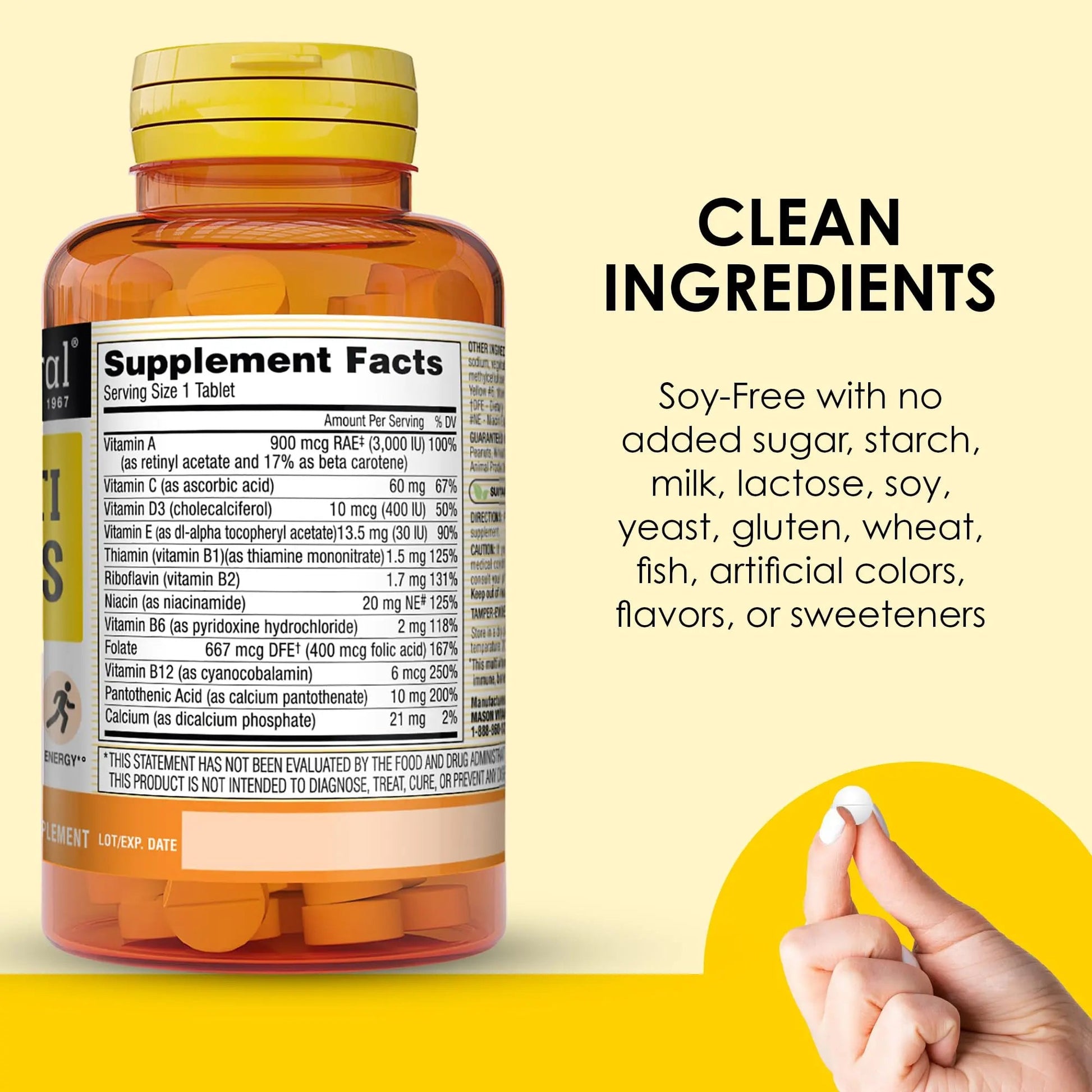 MASON NATURAL Mini Multi Vitamins, Vitamins A, C, D3, E, B1, B2, B3, B6, B12, Folate and Calcium for Overall Health, 1 Year Supply MASON NATURAL