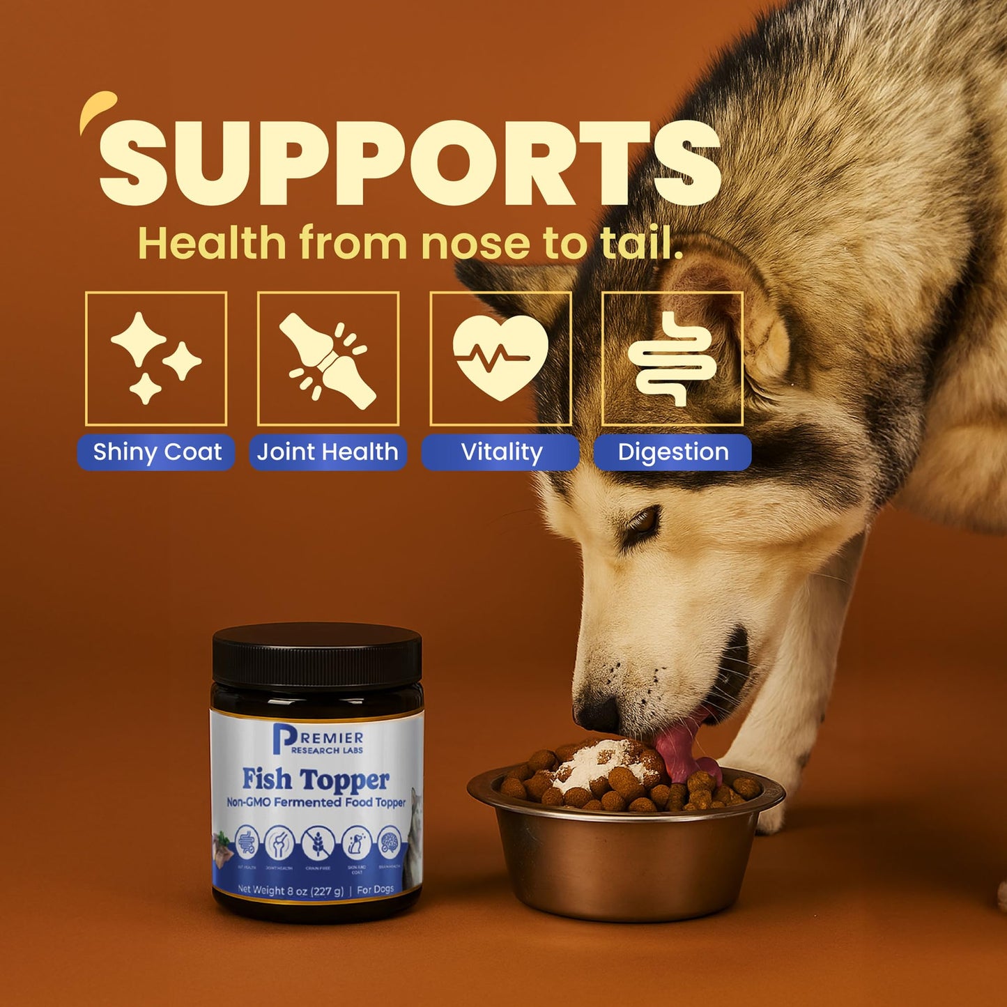 Premier Research Labs Fish Topper - Dried Dog Food Topper for Pets, Meal Mix Ins for Kibble, Supports Gut & Joint Health, Natural Source of Protein, Fermented, Grain Free, Non GMO - 16 oz Premier Research LabsBuy Supplements Australia