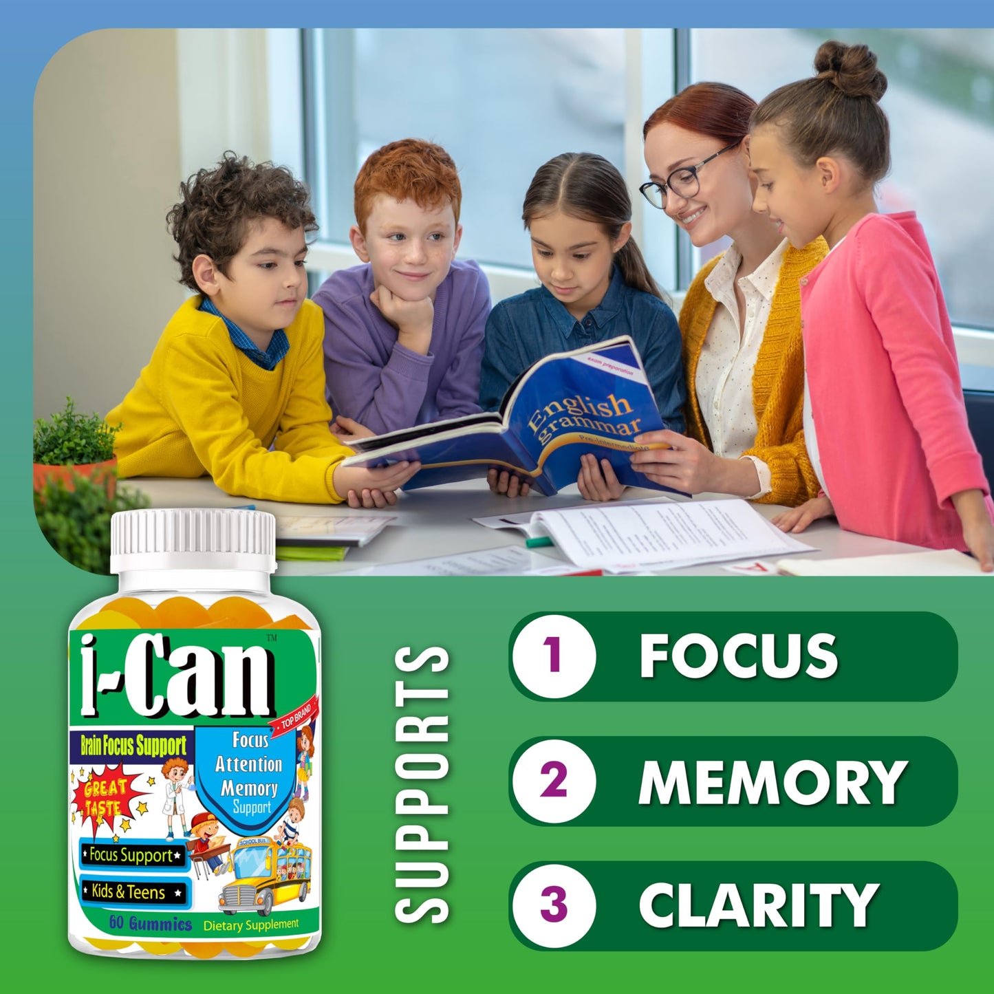 I-Can Focus Gummies for Kids & Teens, Omega 3 Gummies with DHA & EPA, Brain Health, Memory, Attention Support, Teen Brain Focus Vitamins, Non-Fishy Taste, Low Sugar, 60 Count Celebrity LifeStyle ProductBuy Supplements Australia