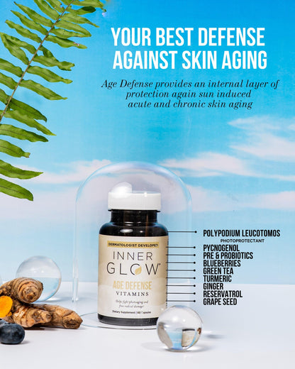 Inner Glow Age Defense Vitamins - Dermatologist and Plastic Surgeon Developed to Fight photoaging and Melasma, Polypodium Leucotomos Antioxidant Formula – Vegan, Gluten-Free – 60 Capsules Inner GlowBuy Supplements Australia