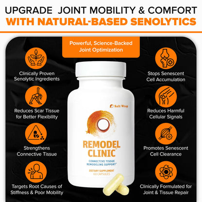 SaltWrap Remodel Clinic - Joint Remodeling Supplement for Senescent Cell Removal and Scar Tissue - Improve Mobility, Reduce Connective Tissue Stiffness - Fisetin, Quercetin, Bromelain - 60 Capsules SaltWrapBuy Supplements Australia