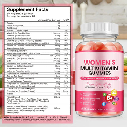 Women's Multivitamin Gummy, Vitamins A, C, D, E, K, B6, and B12 Womens Daily Multivitamin Gummy for Hair,Skin & Nails, Immune Energy Frovetani