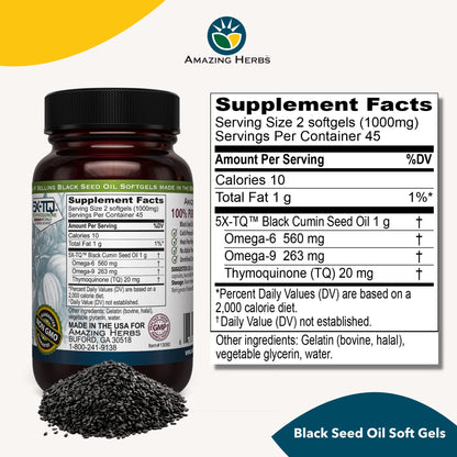 Amazing Herbs Premium Black Seed Oil Capsules - Cold Pressed Nigella Sativa Aids Amazing HerbsBuy Supplements Australia