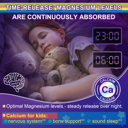 Neviss Magnesium Glycinate + Calcium Filled Gummies for Adults and Kids 4+, Kids Sleep Gummies Melatonin Free, Sugar Free Magnesium Supplement with B6 D3,
