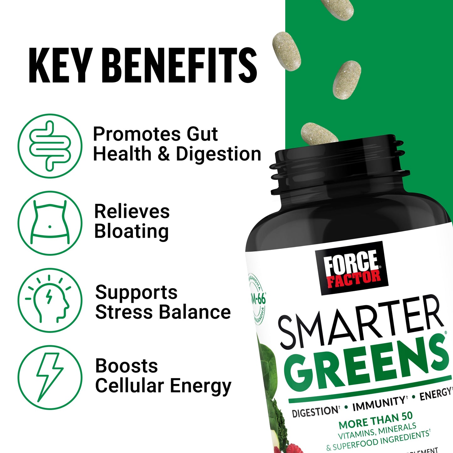 FORCE FACTOR Smarter Greens Tablets, Greens Supplement with 25+ Superfoods and Antioxidants to Improve Digestion, Reduce Stress, Strengthen Immunity, and Support Metabolism, 90 Tablets Force FactorBuy Supplements Australia