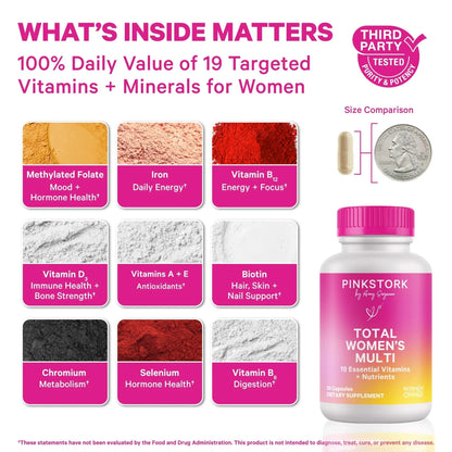 Pink Stork Total Women's Multivitamin - 19 Essential Vitamins for Women & Nutrients – Energy, Metabolism, Hormone, Immune & Mood Support Pink StorkBuy Supplements Australia