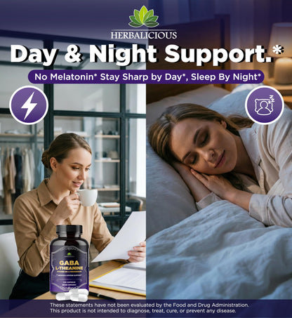 HERBALICIOUS GABA L-Theanine with Magnesium – Calm & Focus Support, Stress Relief, Relaxation + Mood Balance, Brain & Memory Support Supplement – Vitamin B6 + B12 Complex – 120 Capsules HERBALICIOUSBuy Supplements Australia