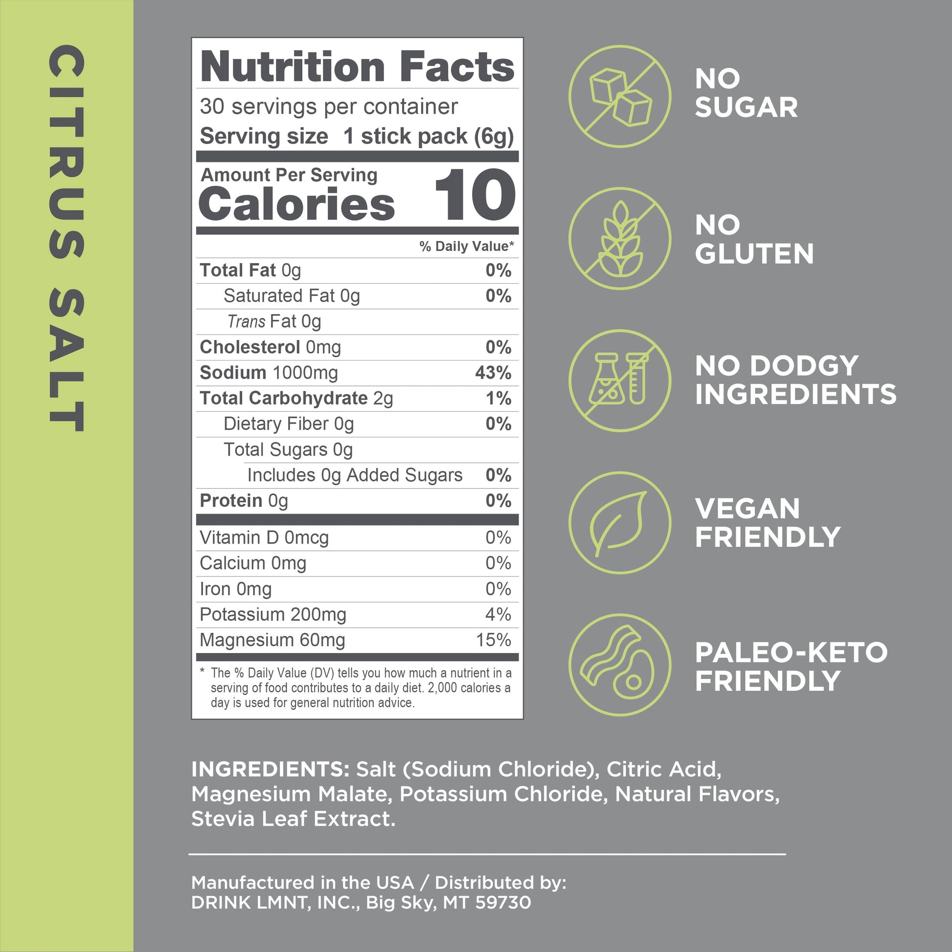 LMNT Zero-Sugar Electrolytes - Citrus Salt - Hydration Powder Packets | No Dodgy Ingredie Drink LMNTBuy Supplements Australia