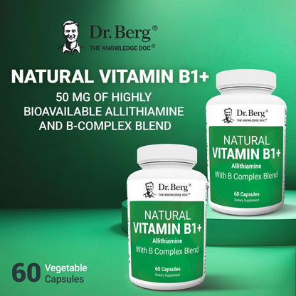 Dr. Berg Natural Vitamin B1 B6 B12 Complex - Allithiamine Vitamin B1 Supplement with 8 Essential Vitamin B Complex for Men & Women Including Thiamin, Niacin, Folate, Magnesium & More - 60 Capsules Dr. Berg NutritionalsBuy Supplements Australia