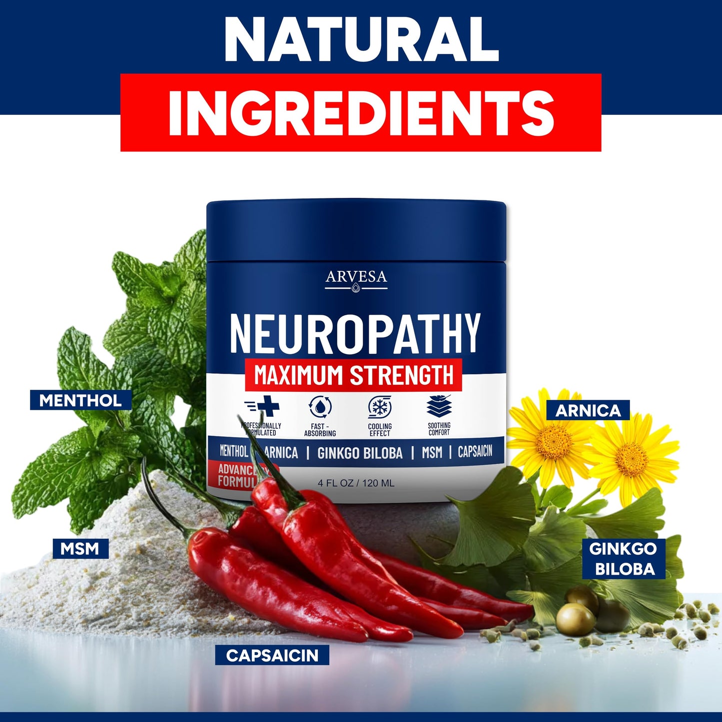 Neuropathy Cream - Maximum Strength - Arnica, MSM, Hemp Seed Oil, Ginkgo Biloba, Capsaicin - Non-Greasy with Cooling Effect - Value Pack - Natural Ingredients - Formulated in USA ArvesaBuy Supplements Australia