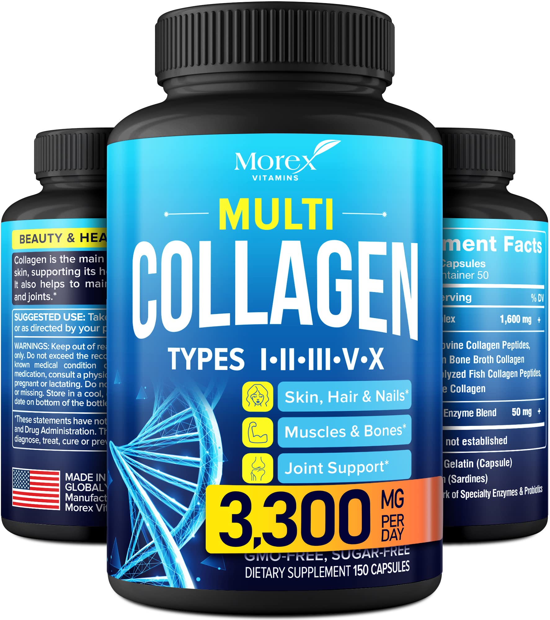 Multi Collagen Pills (Types I, II, III, V & X) - Marine Collagen & Bone Broth Capsules 