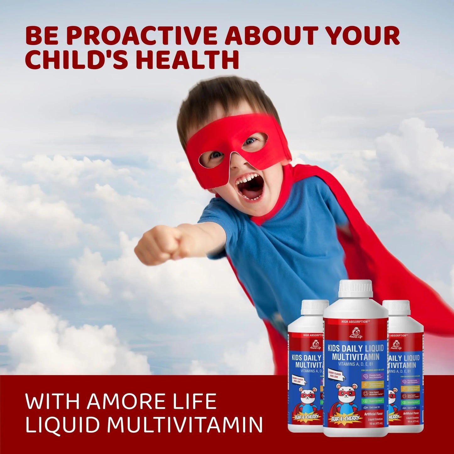 Amore Life Daily Liquid Multivitamin for Kids, High Absorption with Liquid Vitamin A, D, E, B1 and Cod Liver Oil for Kids Amore Life
