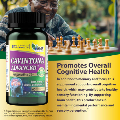 America Medic & Science Cavintona Advanced Supplement – Vinpocetine 20mg for Memory, Recall & Brain Health – Supports Cognitive Function, Focus, Mental Clarity & Blood Flow – 60 Capsules America Medic & ScienceBuy Supplements Australia