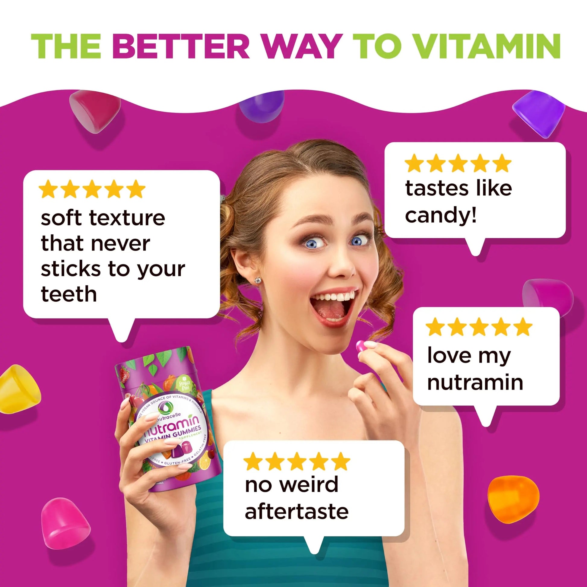 NUTRAMIN Daily Vegan Keto Multivitamin Gummies Non-GMO Natural Vitamin C, D + Zinc for Immunity, Plant-Based, Sugar-Free NutracelleBuy Supplements Australia