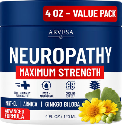 Neuropathy Cream - Maximum Strength - Arnica, MSM, Hemp Seed Oil, Ginkgo Biloba, Capsaicin - Non-Greasy with Cooling Effect - Value Pack - Natural Ingredients - Formulated in USA ArvesaBuy Supplements Australia