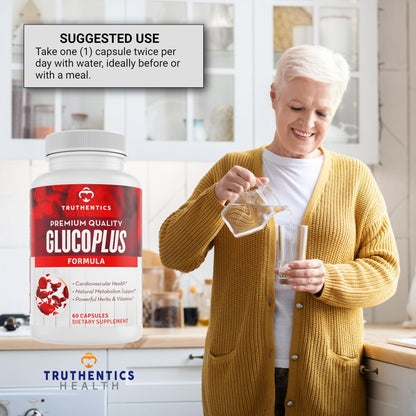 TRUTHENTICS GlucoPlus - 20 Herbs, Vitamins & Minerals with Cinnamon, Chromium, Vanadium, Bitter Melon, Alpha Lipoic Acid, Magnesium - Gluten Free, Non-GMO - 60 Capsules TRUTHENTICSBuy Supplements Australia