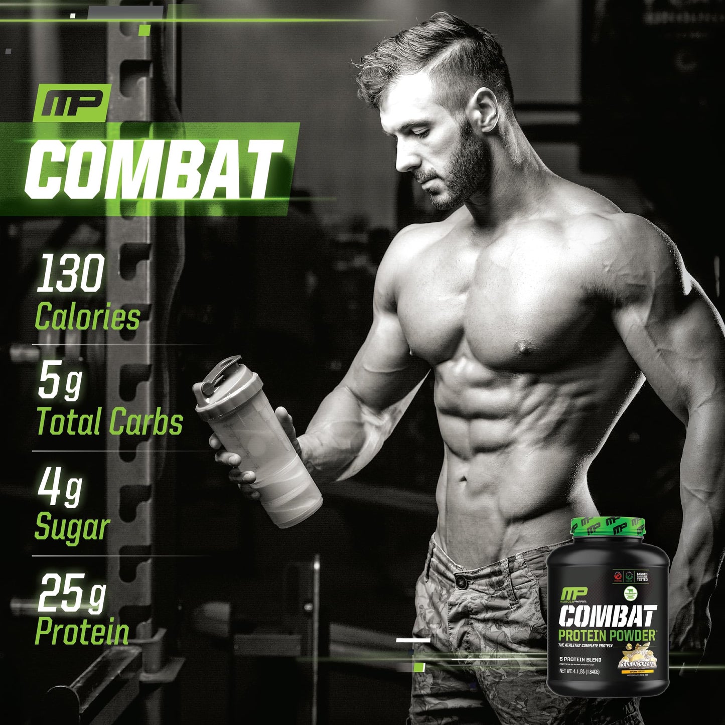 MusclePharm Combat Protein Powder, Banana Cream - 4 lb - Gluten Free - 52 Servings Muscle PharmBuy Supplements Australia