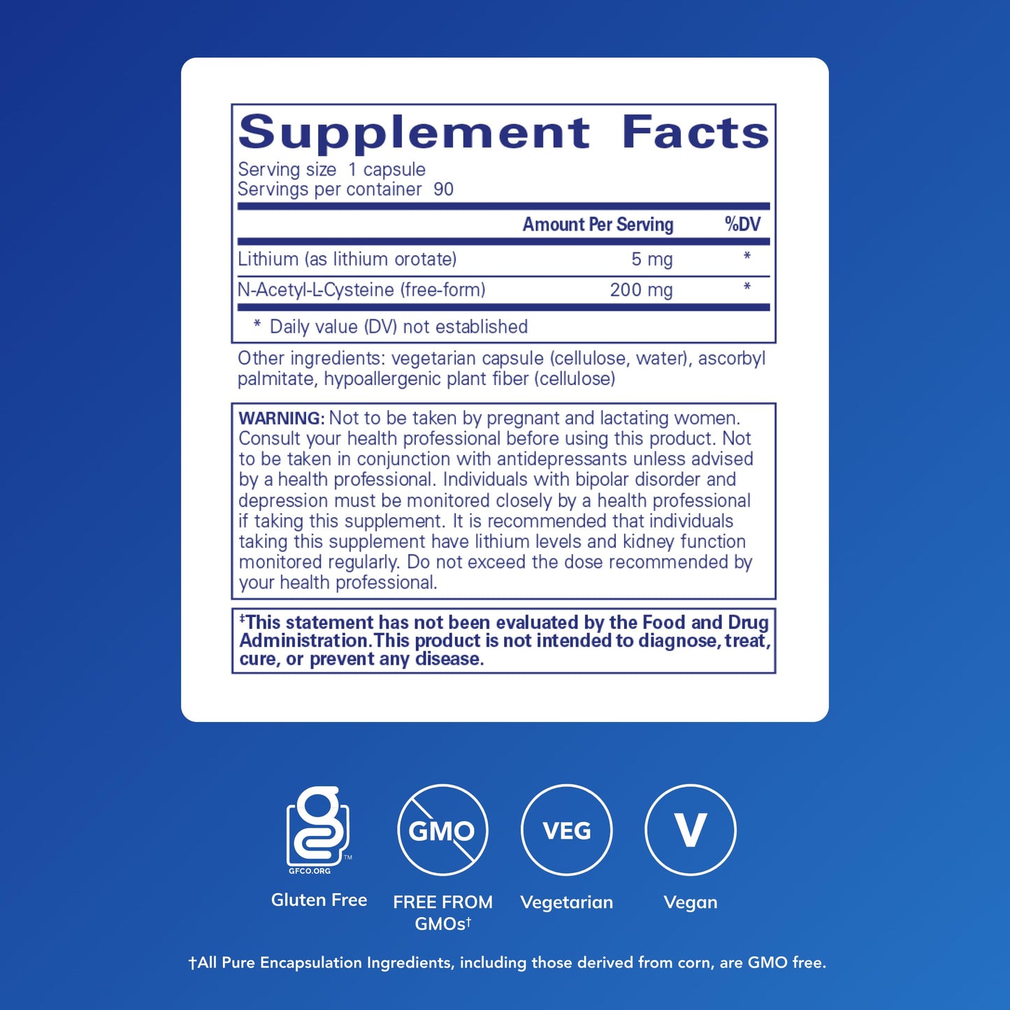 Pure Encapsulations Lithium Orotate 5 mg - Brain Support Supplement - with N-Acetyl-L-Cysteine (NAC) for Memory & Brain Behavior*