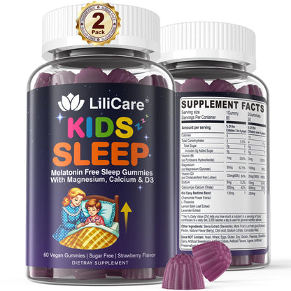 LILICARE Kids Sleep Gummies - Magnesium Glycinate Gummies, Melatonin Free Sleep Aid | Magnesium, Calcium, D3, B6, L Theanine | Kid Melatonin Alternative for Restful Sleep (Pack of 2) LILICAREBuy Supplements Australia
