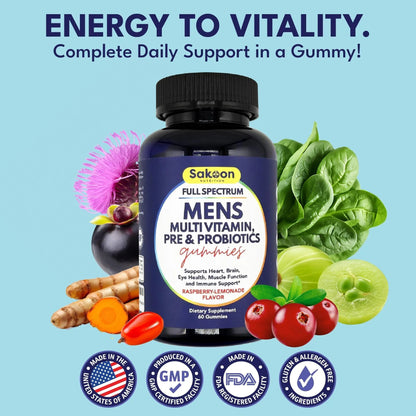 Sakoon nutrition Men's Multivitamin Gummies with Probiotics and Prebiotics, Adult Multivitamin A, C, D, E, B & More Sakoon nutrition