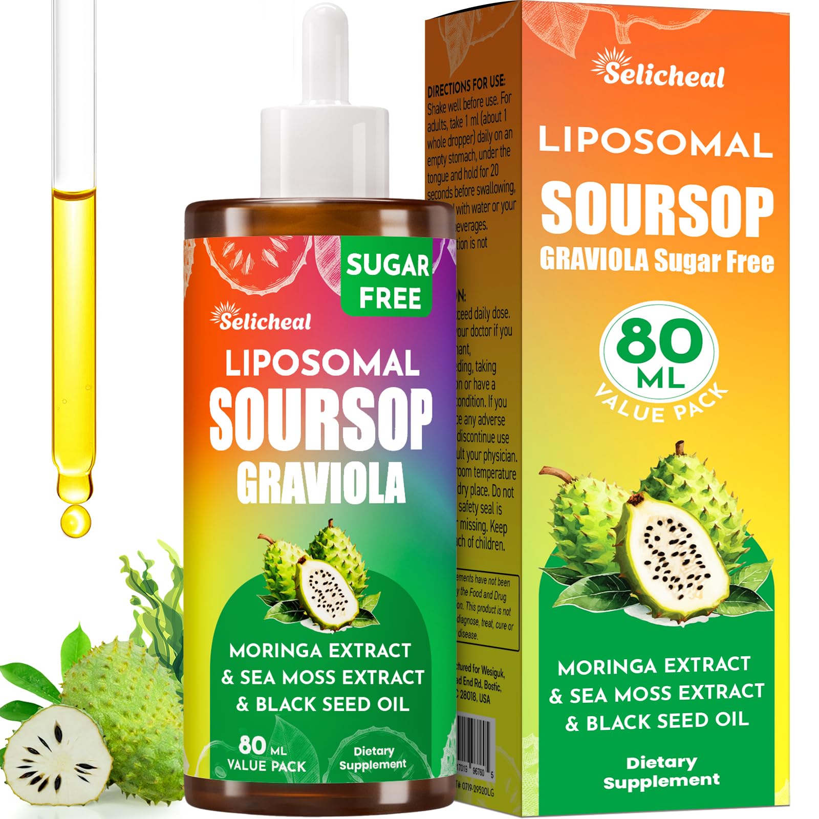 (80ML) Supplement Liquid Drops, 10 in 1 Soursop Multivitamin Drops with Leaf Extract & Sea Moss, for Cell Support & Regeneration, Immunity, Gut, Zzz, Skin & Antioxidant | 2.8 Fl Oz - 80 Days Supply SelichealBuy Supplements Australia