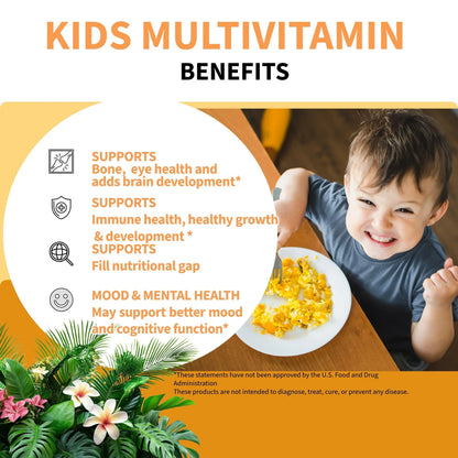 MonesAli Kids Multivitamin Gummies with Iron & Probiotics – Vegan, Gelatin-Free, Halal, Orange & Strawberry Flavors, 90 Count MonesAli